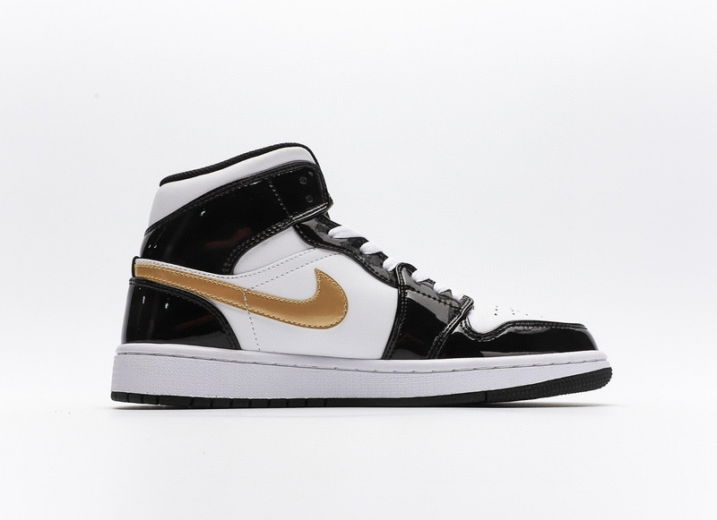 나이키 조던 1 미드 페이턴트 블랙 화이트 골드 Jordan 1 Mid Patent Black White Gold 852542-007