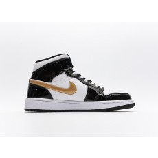 나이키 조던 1 미드 페이턴트 블랙 화이트 골드 Jordan 1 Mid Patent Black White Gold 852542-007