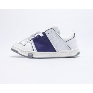 발렌티노 오픈 스케이트 카프스킨 & 패브릭 스니커즈 화이트 퍼플 Valentino Open Skate Calfskin and Fabric Sneakers White purple VFMK0809ZNL