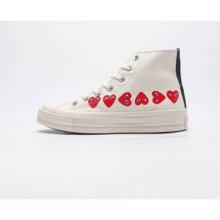 컨버스 x 플레이 꼼데가르송 척 70 하이 멀티하트 화이트 Converse x Play Comme des Garcons Chuck 70 Hi Multi-Heart White 162972C