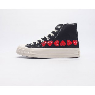 컨버스 x 플레이 꼼데가르송 척 70 하이 멀티 하트 블랙 Converse x Play Comme des Garcons Chuck 70 Hi Multi Heart Black A08147C