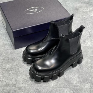 프라다 모놀리스 브러쉬드 레더 첼시 부츠 블랙 Prada Monolith Brushed Leather Chelsea Boots Black 2TE174-B4L-F0002